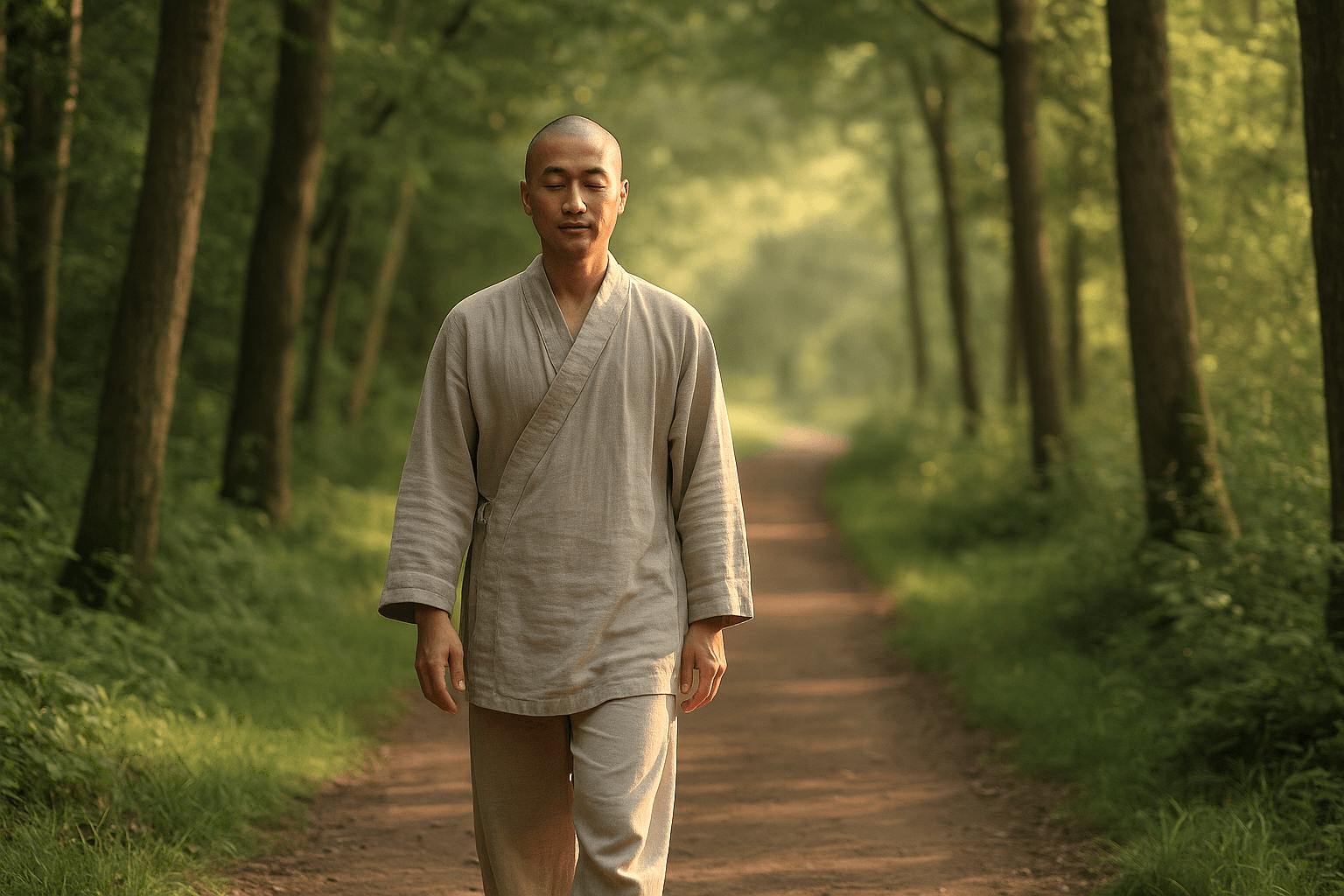 Meditación caminando en el bosque
