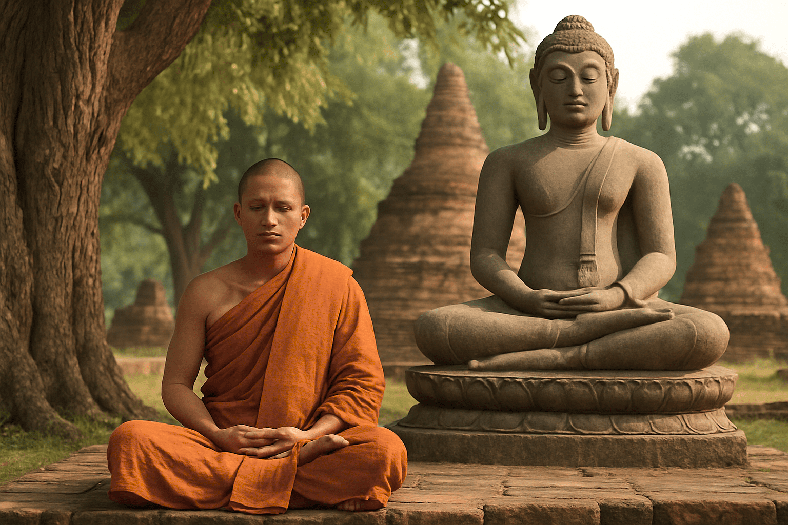 origen budista del mindfulness monje meditando